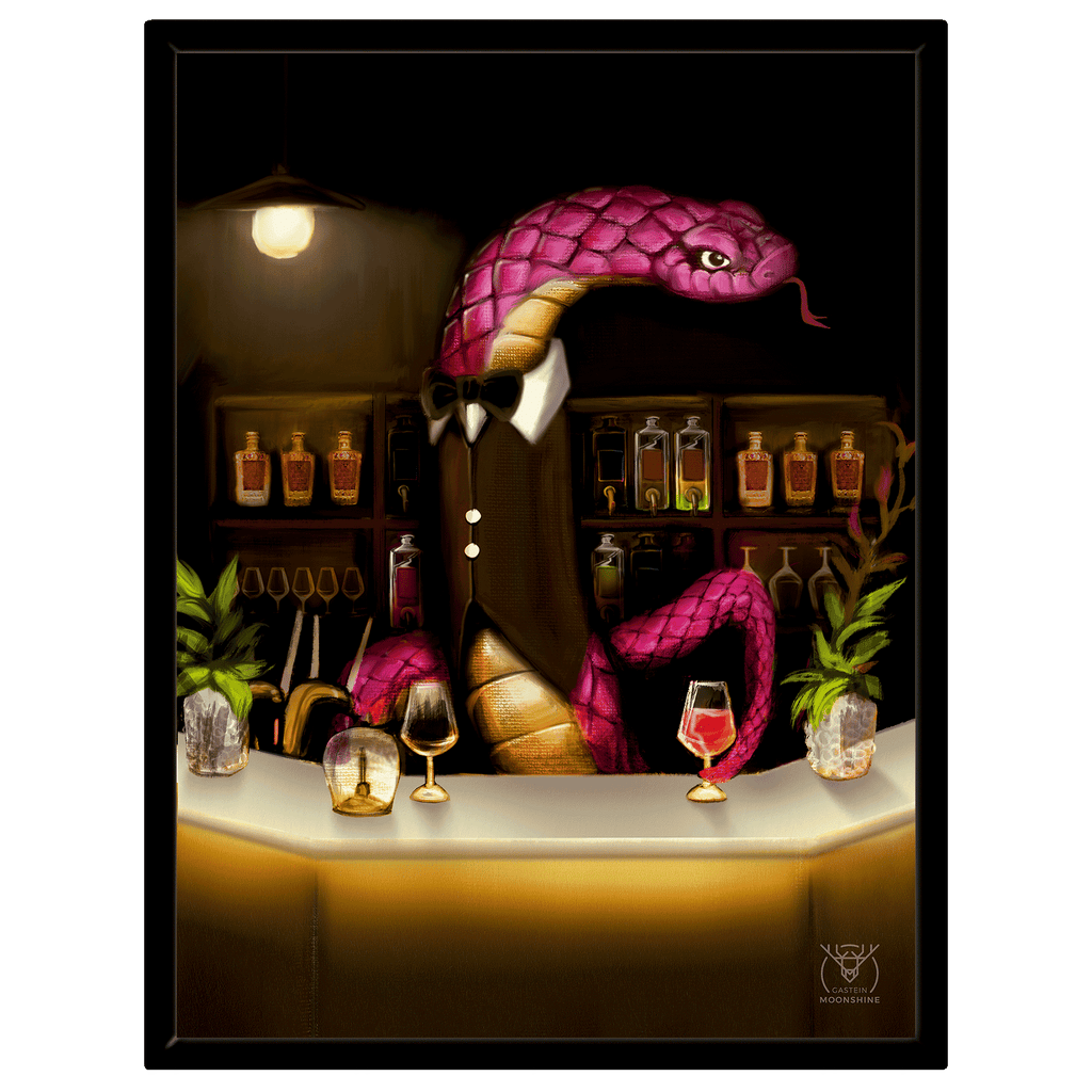 Albert der Barkeeper – Bad Gastein Snake Bar Porträt | Alpine Charakter Leinwand Wandkunst