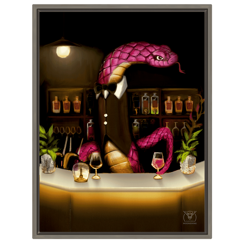 Albert der Barkeeper – Bad Gastein Snake Bar Porträt | Alpine Charakter Leinwand Wandkunst