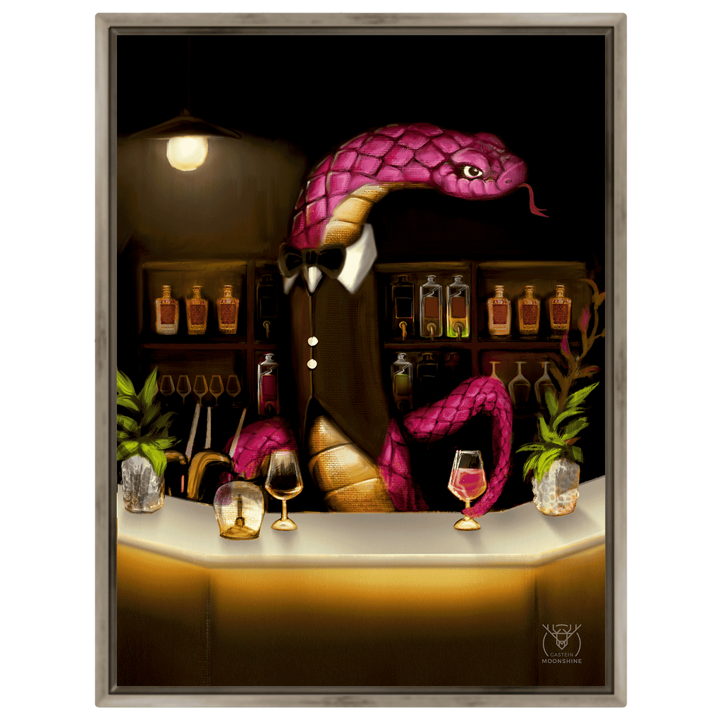 Albert der Barkeeper – Bad Gastein Snake Bar Porträt | Alpine Charakter Leinwand Wandkunst