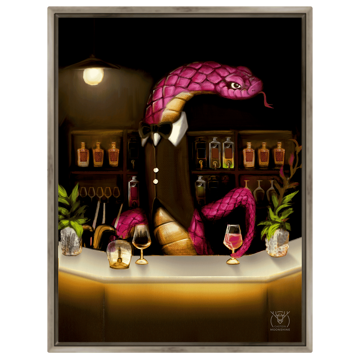 Albert der Barkeeper – Bad Gastein Snake Bar Porträt | Alpine Charakter Leinwand Wandkunst