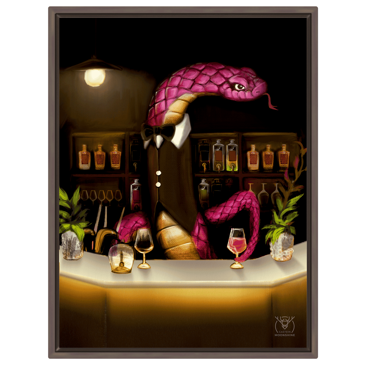 Albert der Barkeeper – Bad Gastein Snake Bar Porträt | Alpine Charakter Leinwand Wandkunst