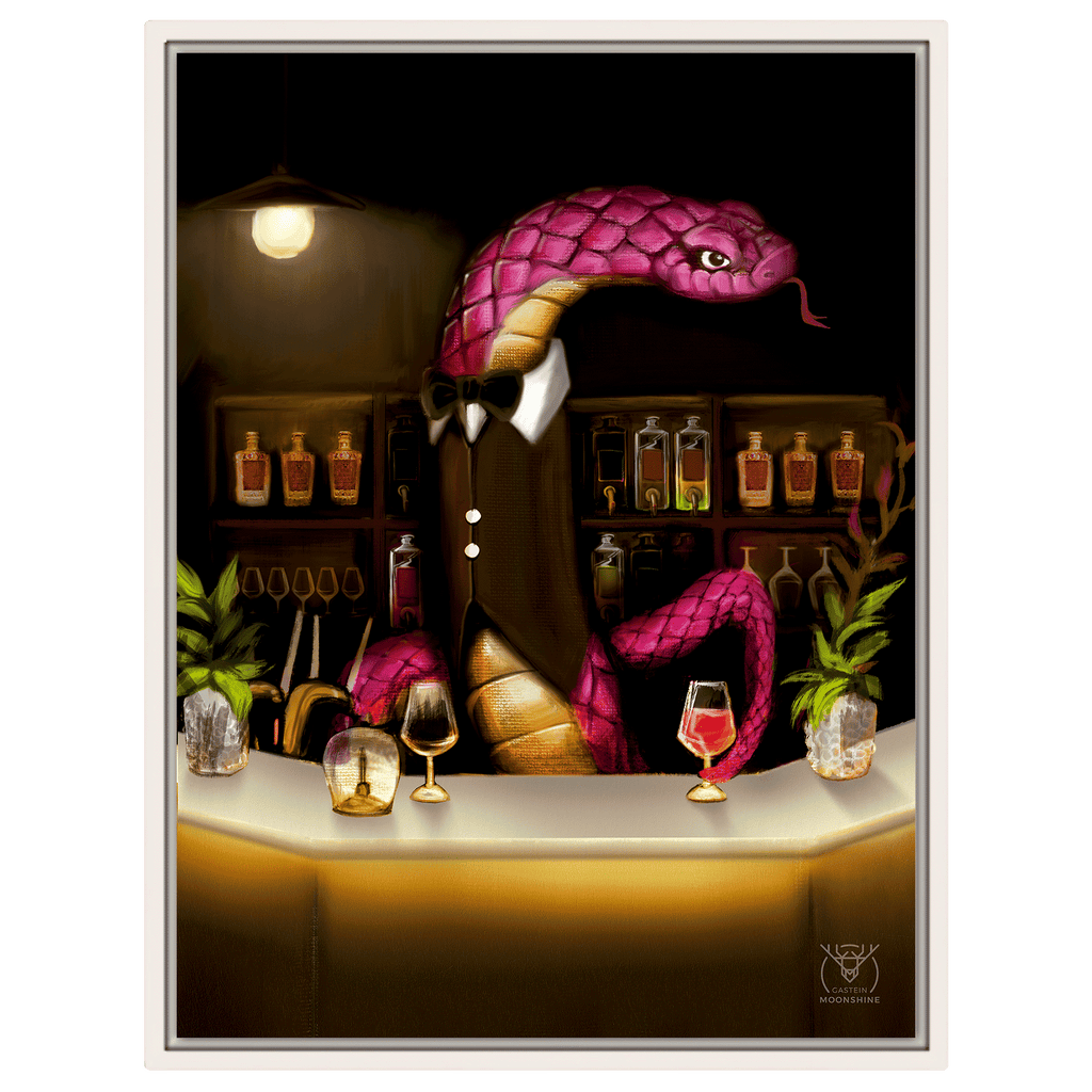 Albert der Barkeeper – Bad Gastein Snake Bar Porträt | Alpine Charakter Leinwand Wandkunst