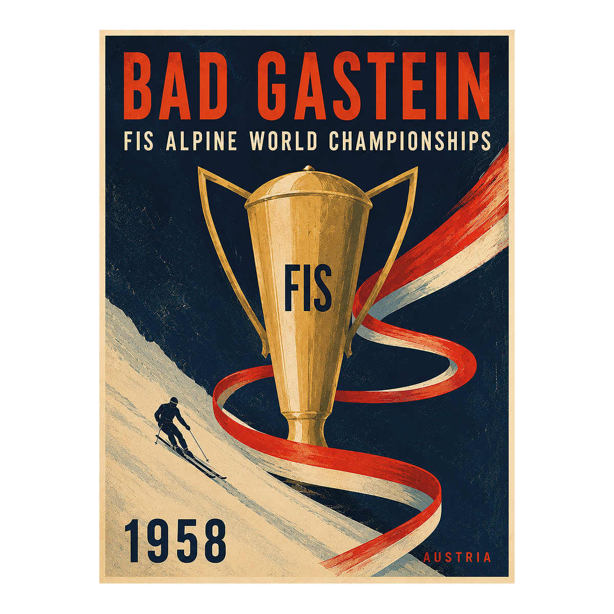 Bad Gastein 1958 FIS Weltmeisterschaften Poster – Vintage Alpen-Ski-Trophäen-Druck | Österreich Sportkunst (ungerahmt)
