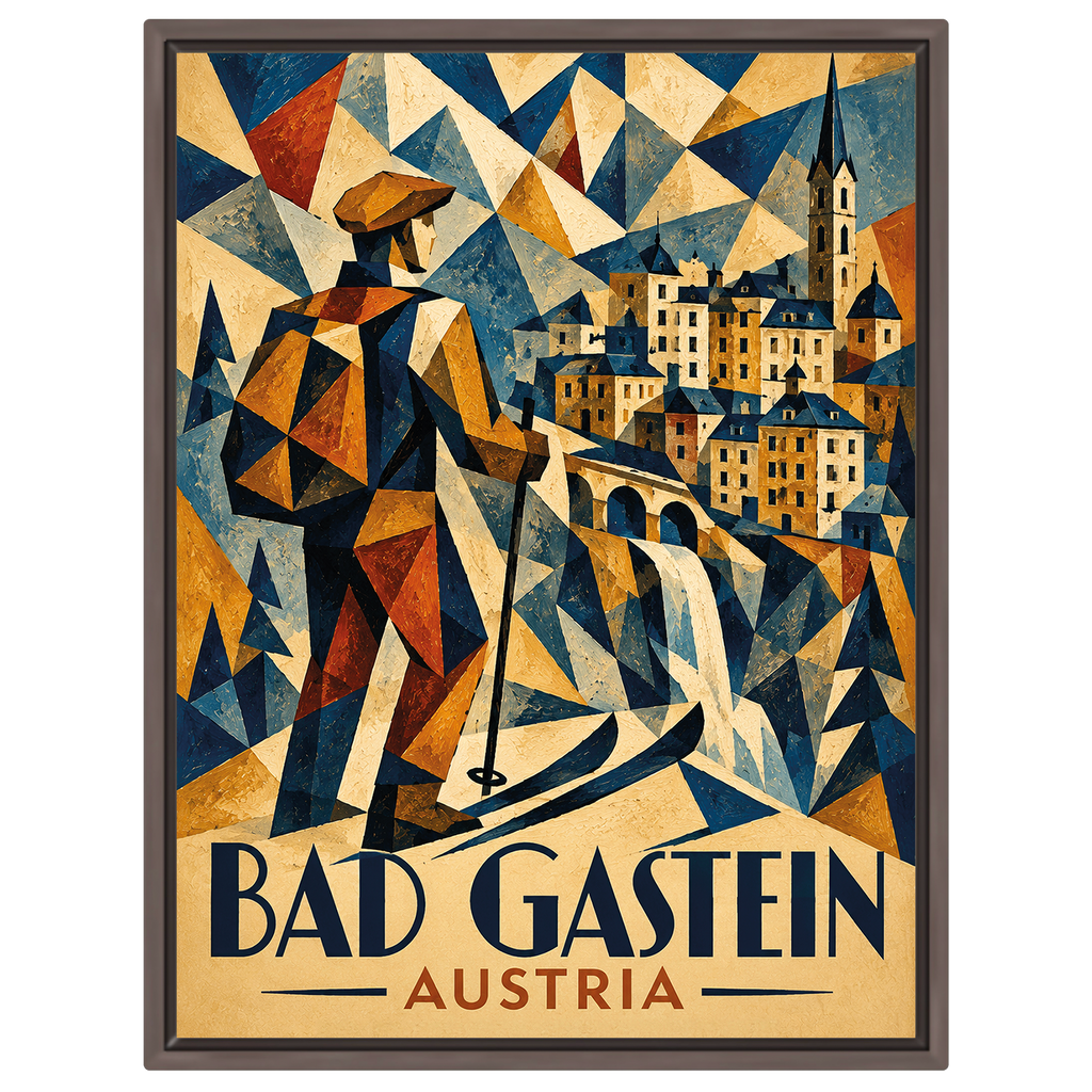 Kubistisches Ski-Poster Bad Gastein – Art Deco Österreich Reiseposter