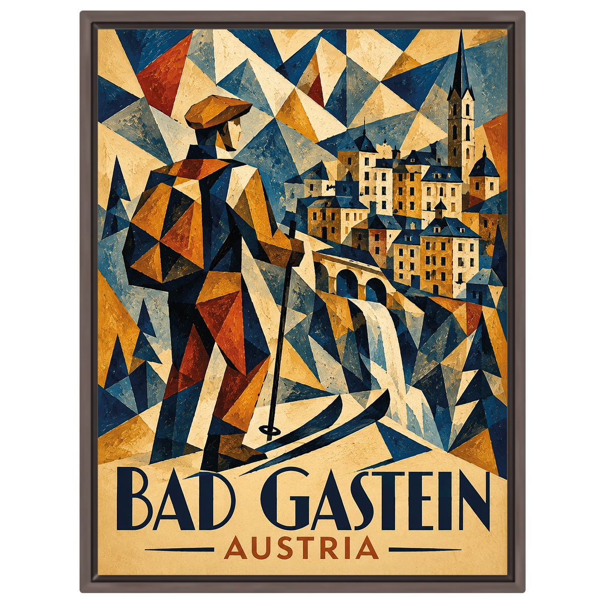 Kubistisches Ski-Poster Bad Gastein – Art Deco Österreich Reiseposter