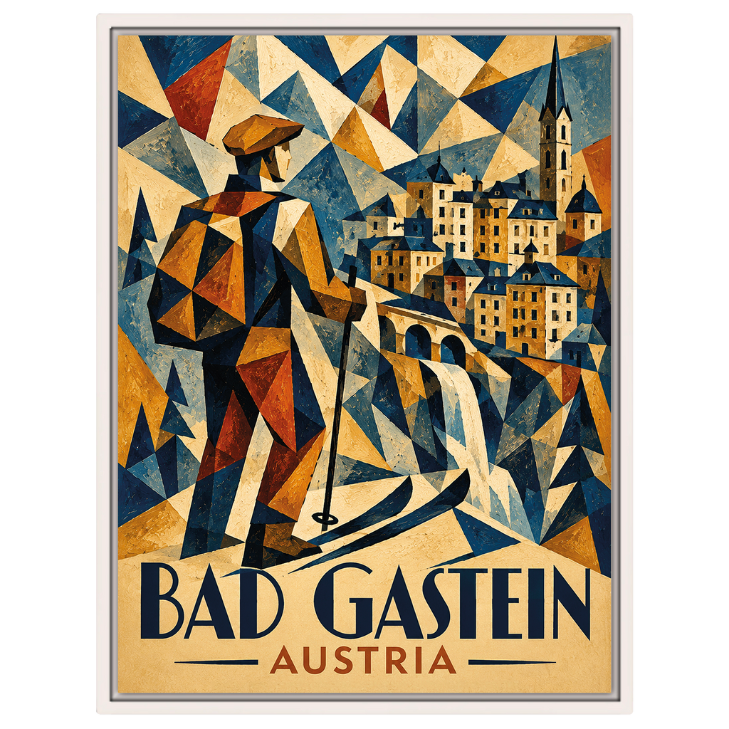 Kubistisches Ski-Poster Bad Gastein – Art Deco Österreich Reiseposter