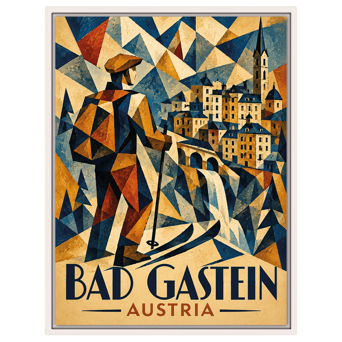 Kubistisches Ski-Poster Bad Gastein – Art Deco Österreich Reiseposter