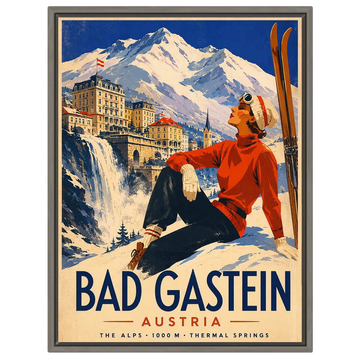 Bad Gastein Thermal Springs – Vintage Glamour Ski Poster | Austria Alps Travel Art Print