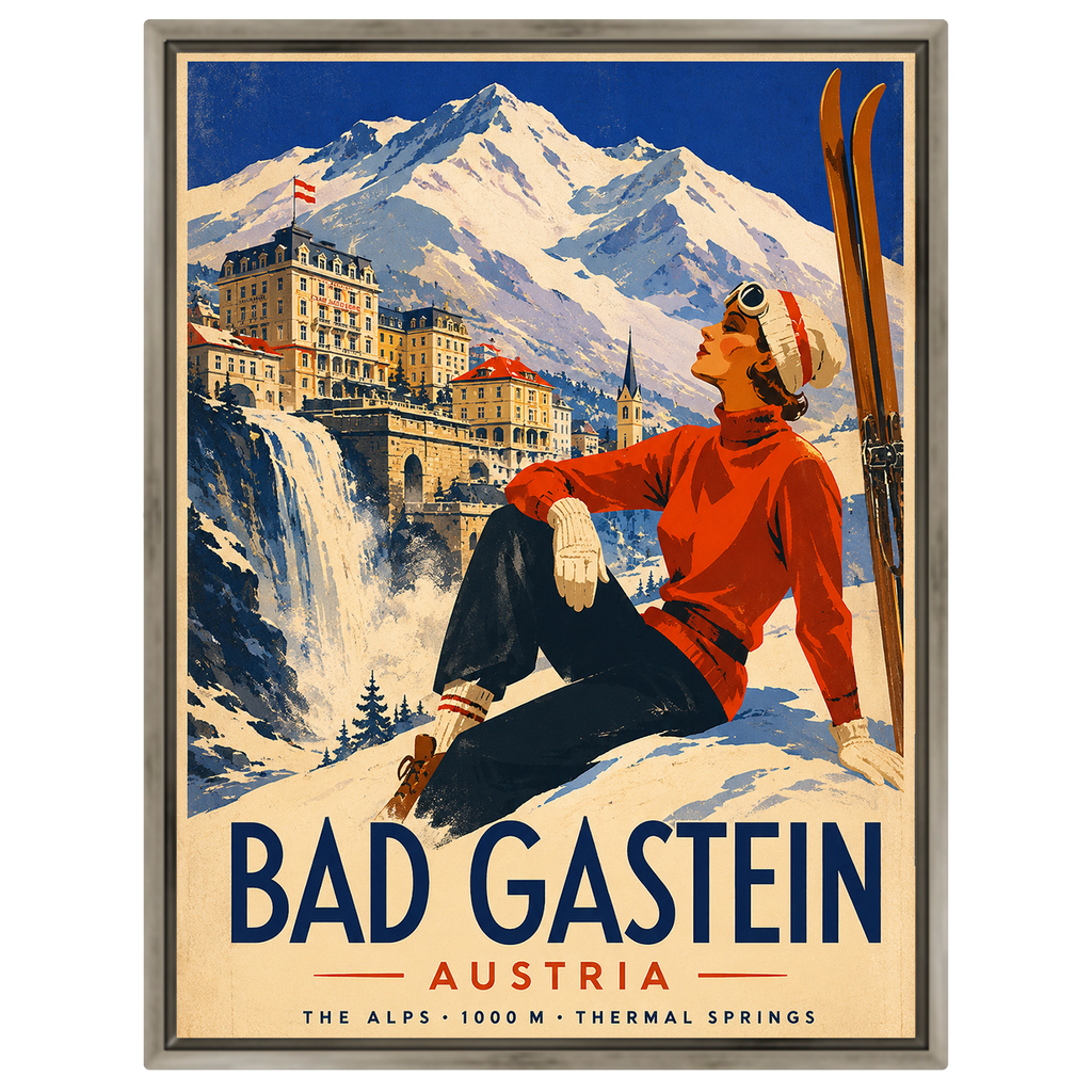 Bad Gastein Thermalquellen – Vintage Glamour Ski Poster | Alpen Österreich Reisekunstplakat