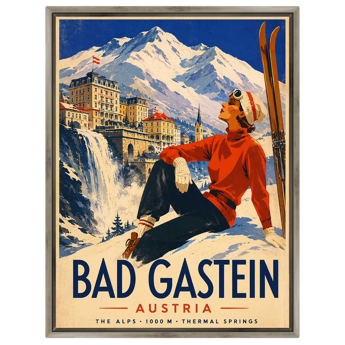 Bad Gastein Thermal Springs – Vintage Glamour Ski Poster | Austria Alps Travel Art Print