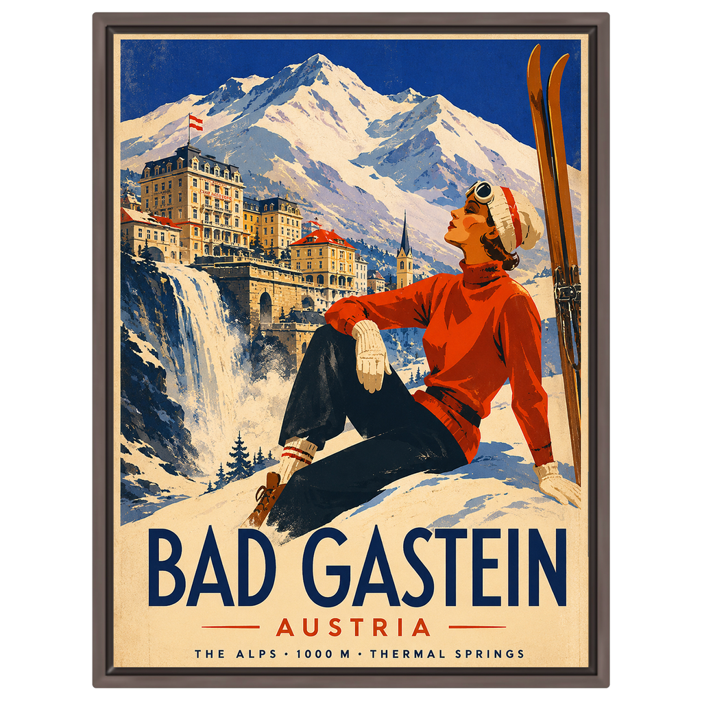 Bad Gastein Thermalquellen – Vintage Glamour Ski Poster | Alpen Österreich Reisekunstplakat