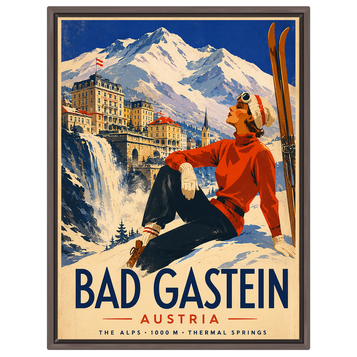 Bad Gastein Thermal Springs – Vintage Glamour Ski Poster | Austria Alps Travel Art Print
