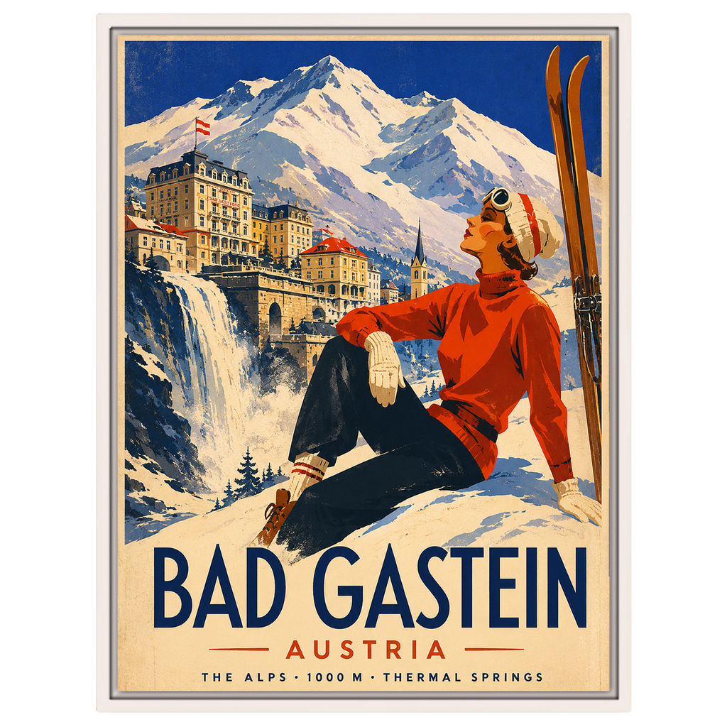 Bad Gastein Thermalquellen – Vintage Glamour Ski Poster | Alpen Österreich Reisekunstplakat