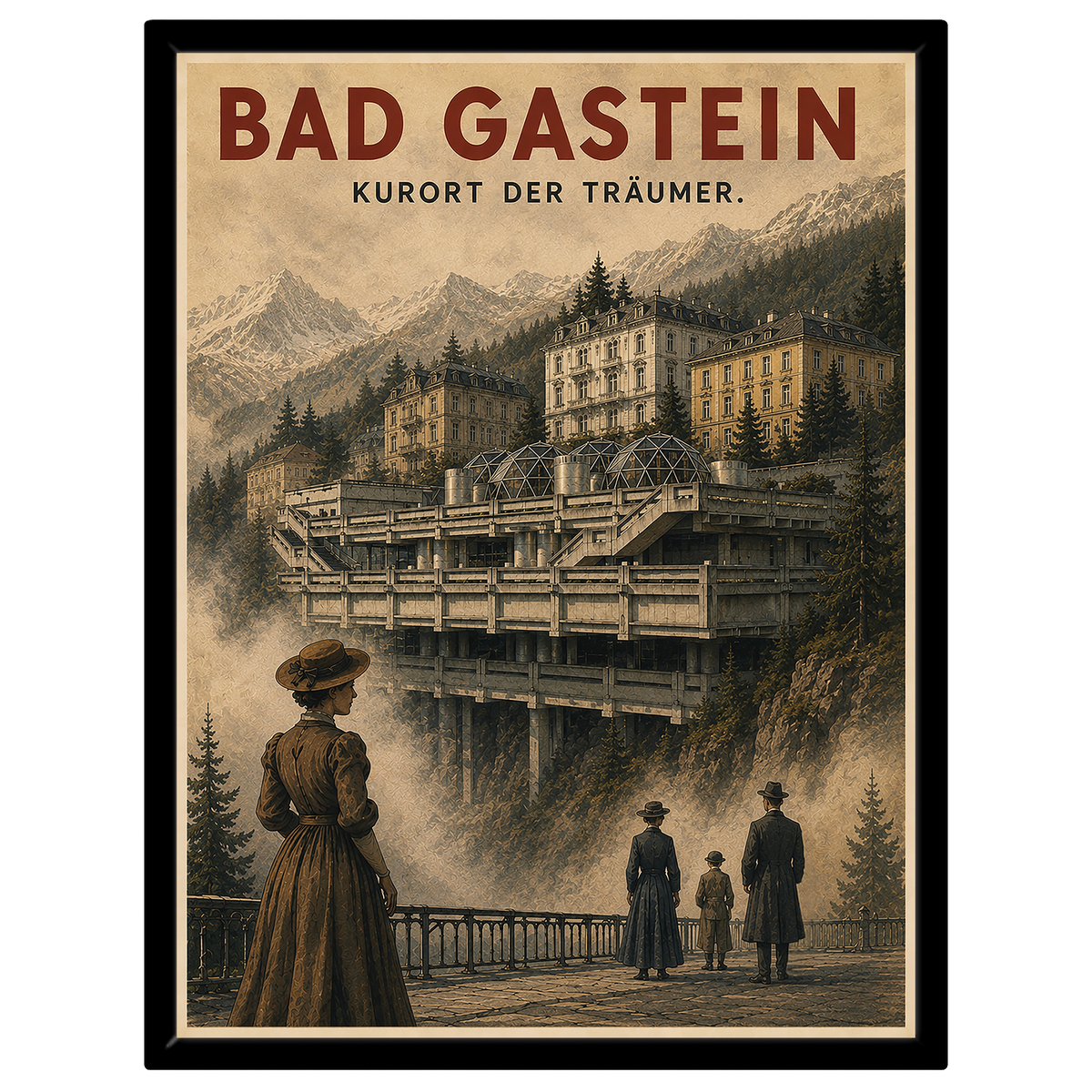 Bad Gastein "Kurort der Träumer" – Vintage Brutalist Architecture Poster | Austria Art Print