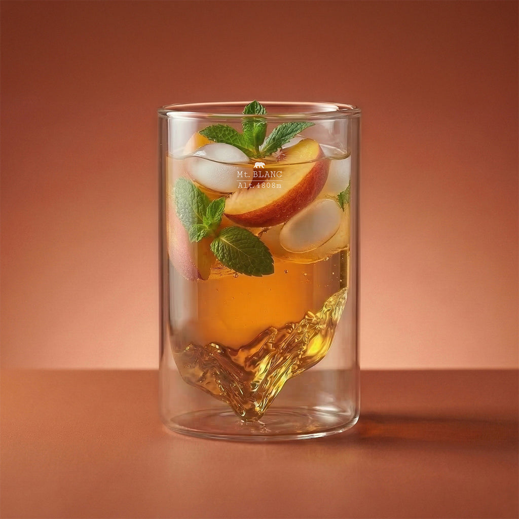 Mont Blanc double wall glass — a long peach cocktail