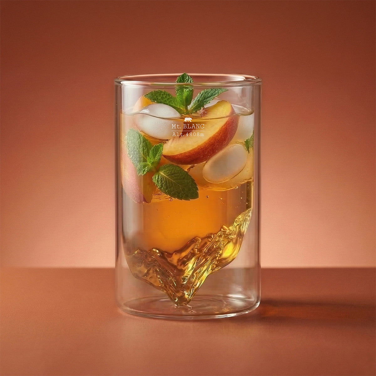 Mont Blanc double wall glass — a long peach cocktail