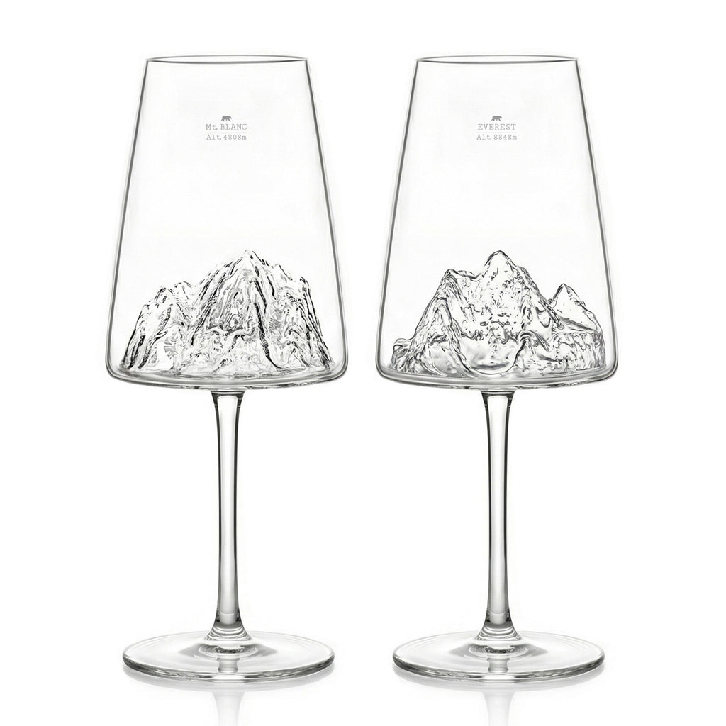 Everest & Mont Blanc Mountain Set of 2 Wine Glasses