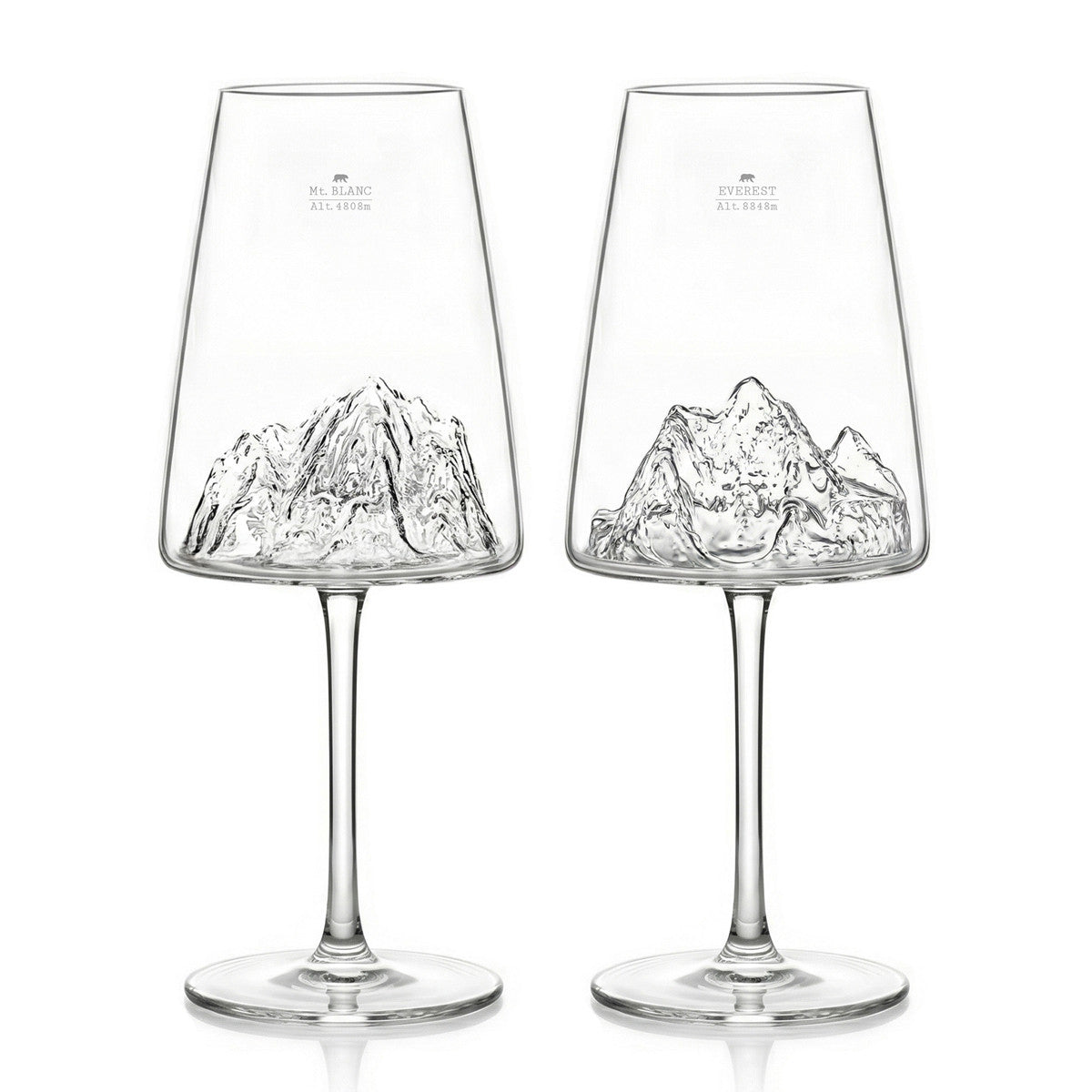Everest & Mont Blanc Mountain Set of 2 Wine Glasses