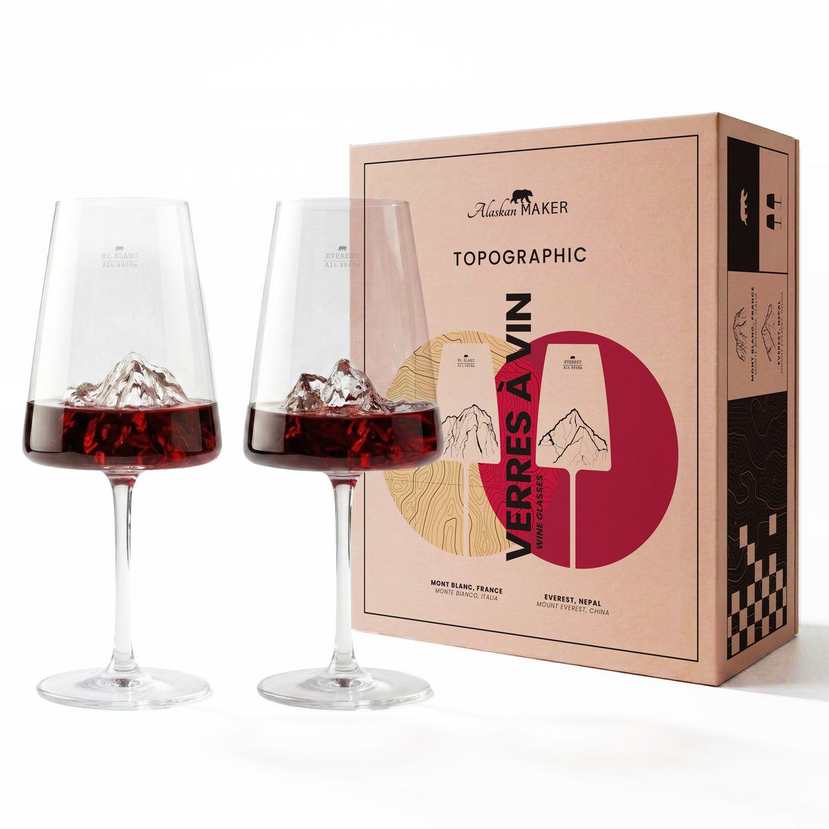 Everest & Mont Blanc Mountain Set of 2 Wine Glasses