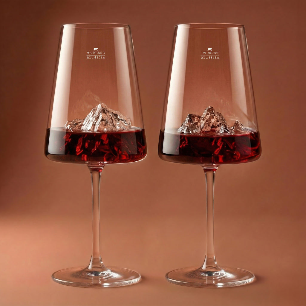 Everest & Mont Blanc Mountain Set of 2 Wine Glasses