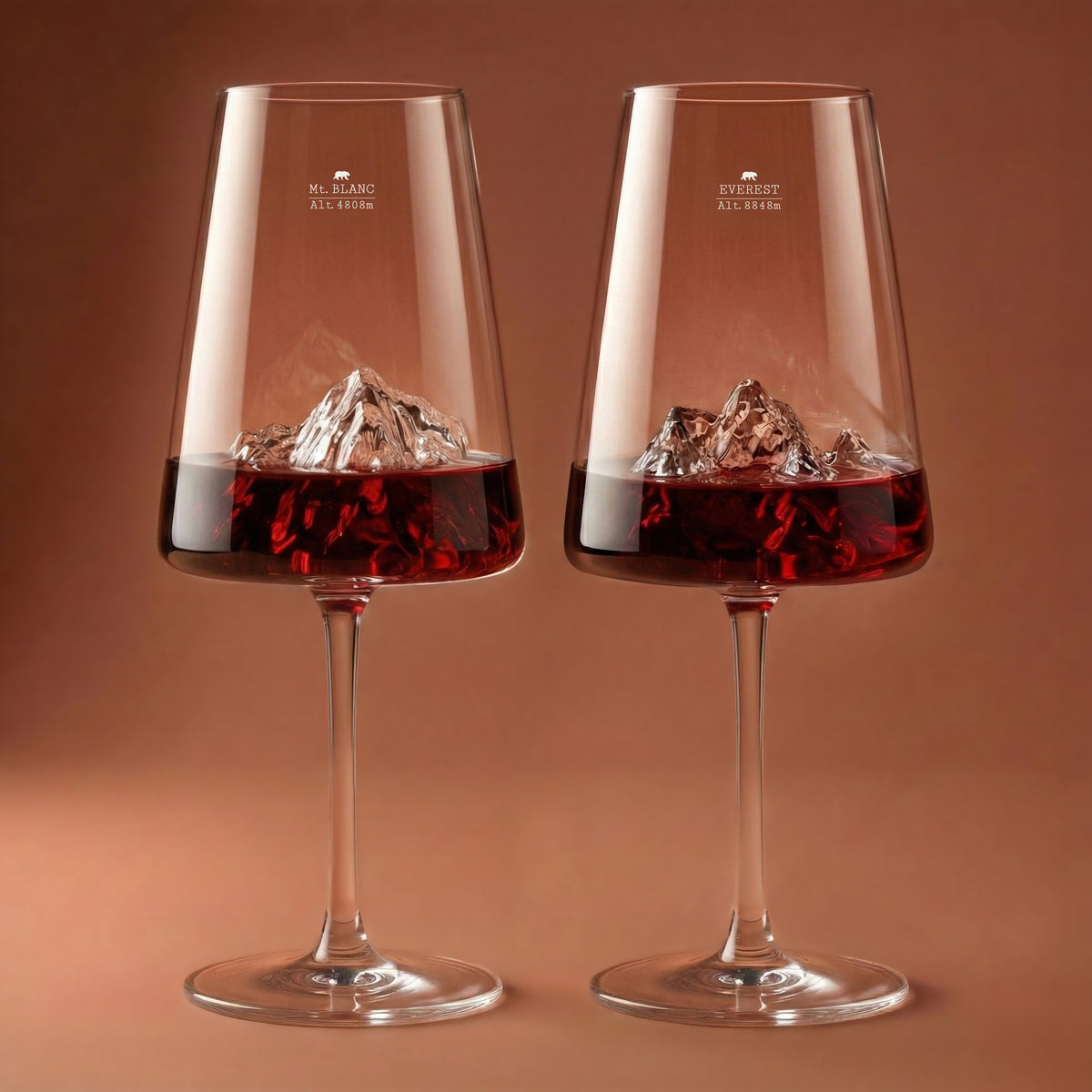 Everest & Mont Blanc Mountain Set of 2 Wine Glasses