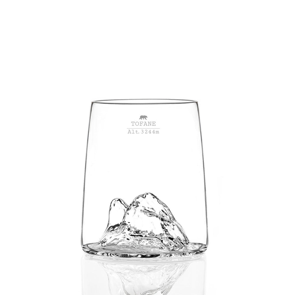 Tofane shooter glass, empty, showing the relief