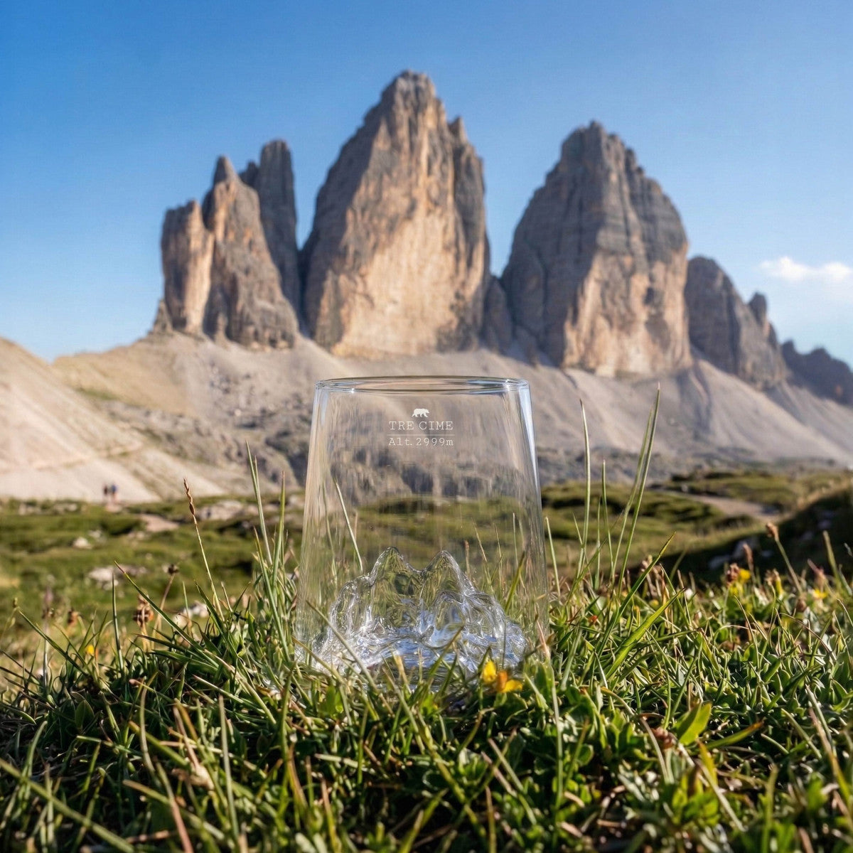 Shooter glass photographed below the Tre Cime di Lavaredo