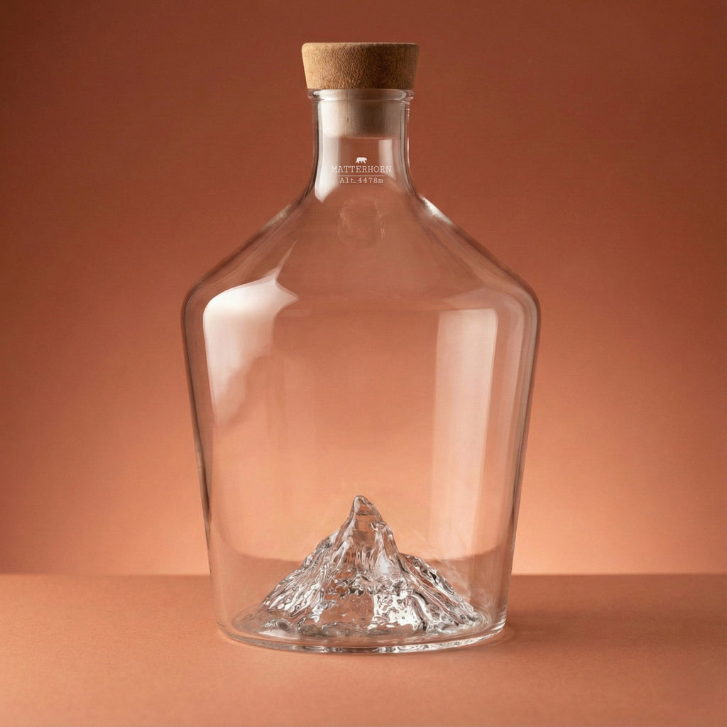 Matterhorn spirit decanter, empty, on a warm backdrop
