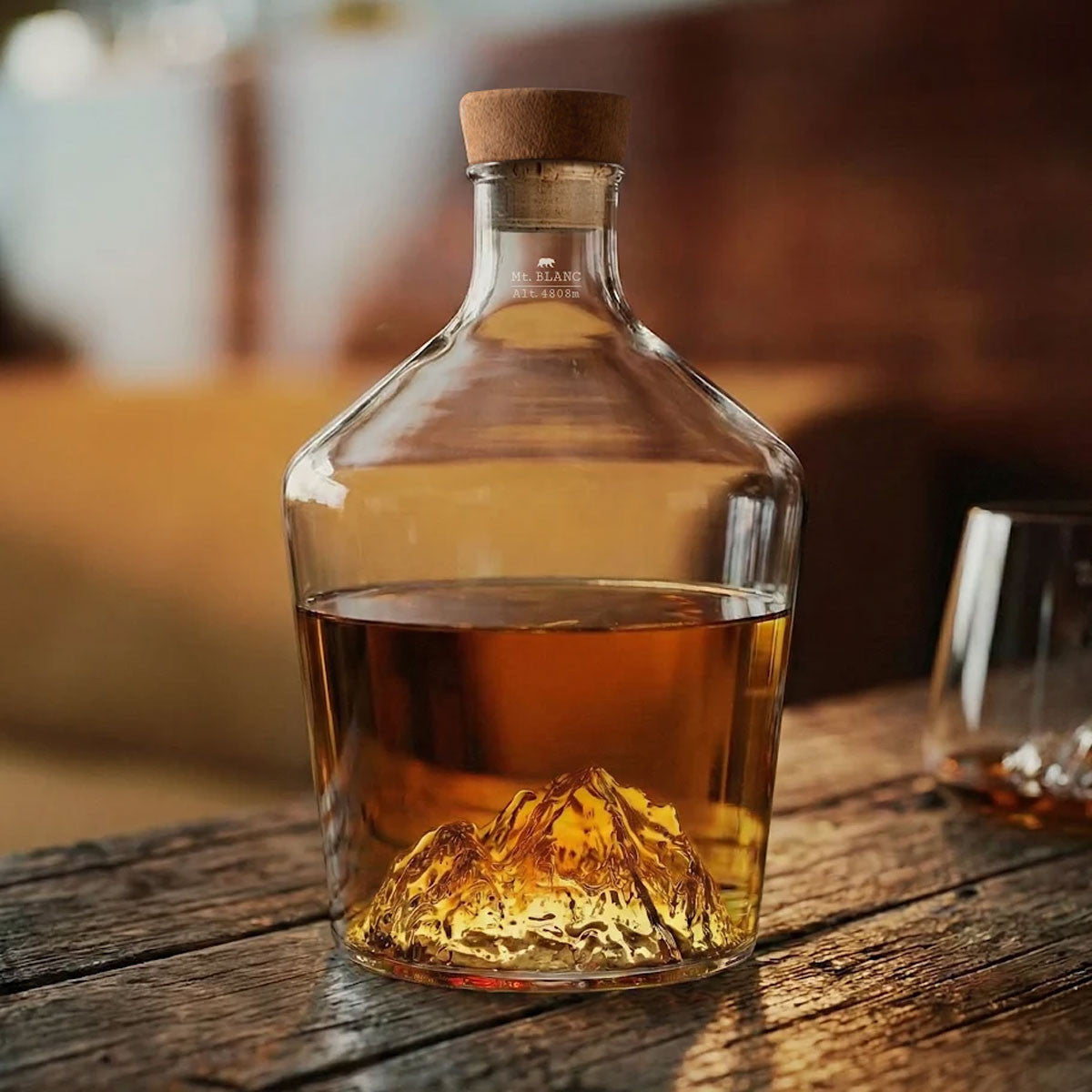 Mont Blanc spirit decanter on a bar counter
