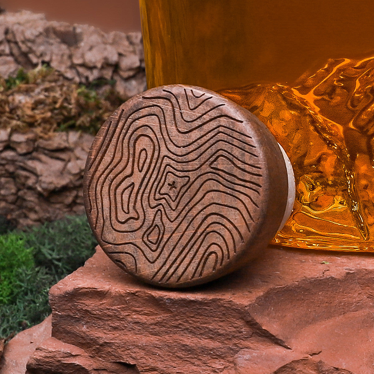 Cork stopper resting on red rock