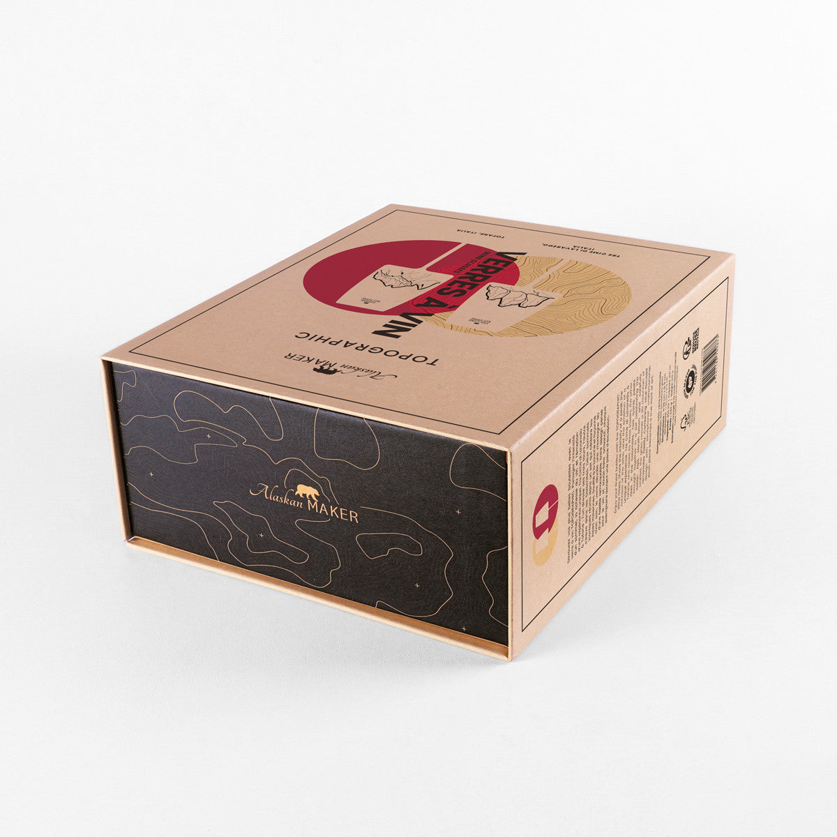 Closed Alaskan Maker Topographic wine glass gift box