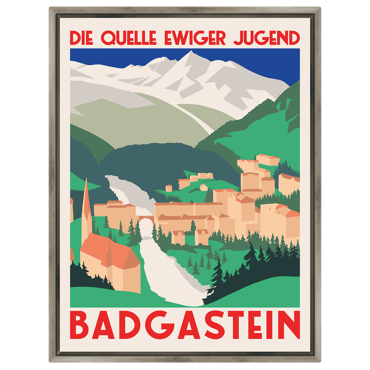 Bad Gastein "Die Quelle ewiger Jugend" – Vintage Reiseplakat auf Leinwand