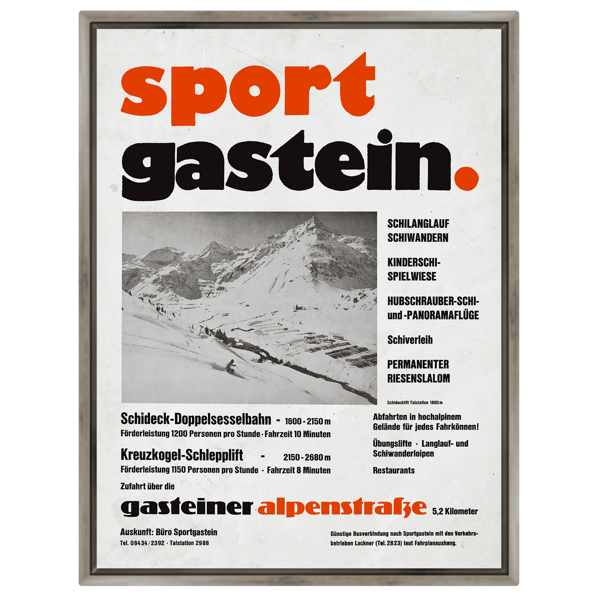 Sport Gastein – Retro 1970er Ski-Poster Leinwand